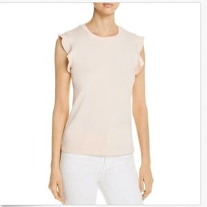 Three Dots Pink Ruffle Sleeves Crew Neck Top